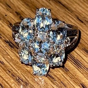 HUGE! 💍 Light Blue Aquamarine Flower Stone Sterling Silver 925 Ring